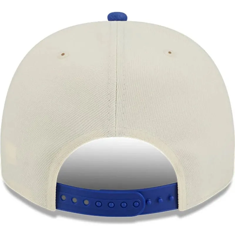 beige-und-blaue-snapback-kappe-9fifty-a-frame-precurved-hardwood-classics-der-new-york-knicks-nba-von-new-era