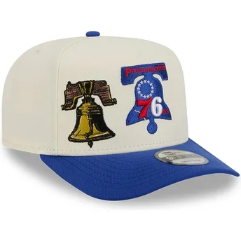 Gorra curva beige y azul snapback 9FIFTY A Frame Precurved Hardwood Classics de Philadelphia 76ers NBA de New Era