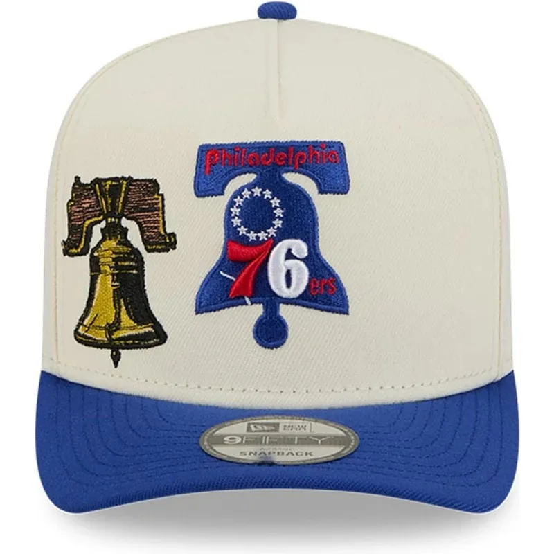 bezowo-niebieska-zakrzywiona-czapka-snapback-9fifty-a-frame-precurved-hardwood-classics-philadelphia-76ers-nba-new-era
