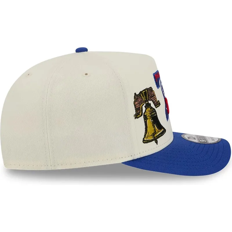 buet-beige-og-bla-snapback-kasket-9fifty-a-frame-precurved-hardwood-classics-fra-philadelphia-76ers-nba-fra-new-era