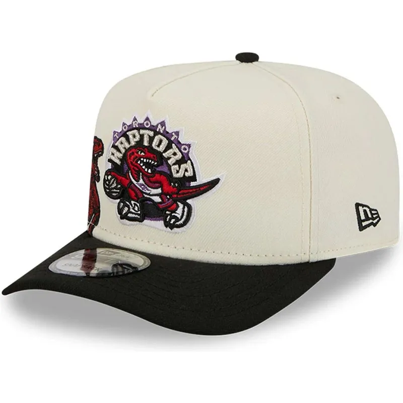 casquette-courbee-beige-et-noire-snapback-9fifty-a-frame-precurved-hardwood-classics-toronto-raptors-nba-new-era