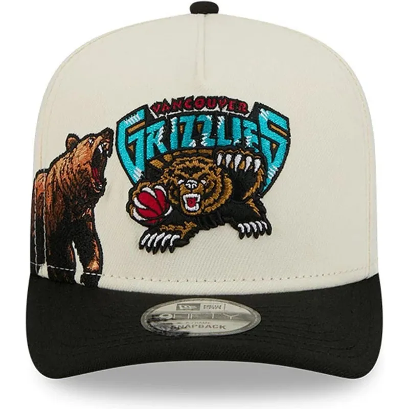 beige-och-svart-bojd-keps-snapback-9fifty-a-frame-precurved-hardwood-classics-fran-vancouver-grizzlies-nba-av-new-era