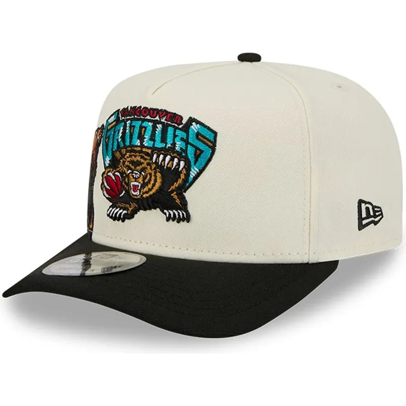 beige-und-schwarze-snapback-kappe-9fifty-a-frame-precurved-hardwood-classics-der-vancouver-grizzlies-nba-von-new-era