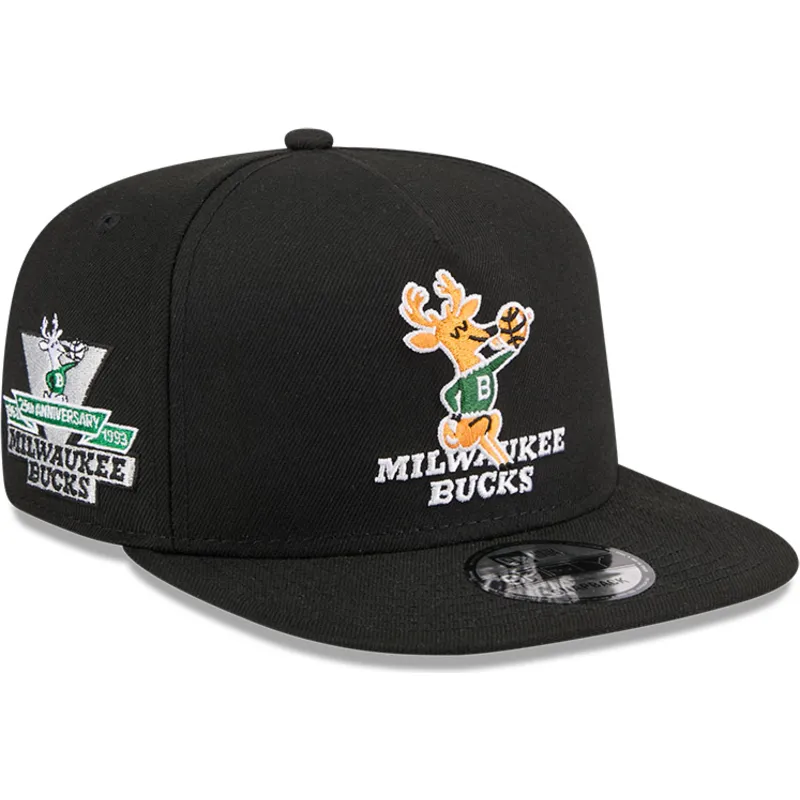 petten-plat-zwart-snapback-9fifty-a-frame-hardwood-classics-van-milwaukee-bucks-nba-van-new-era
