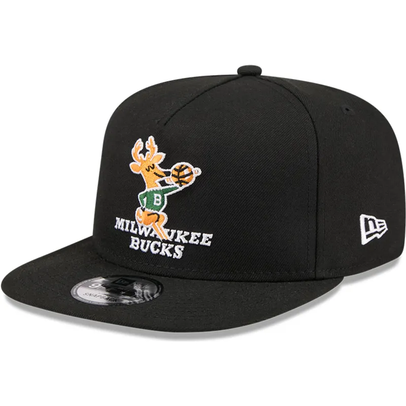petten-plat-zwart-snapback-9fifty-a-frame-hardwood-classics-van-milwaukee-bucks-nba-van-new-era