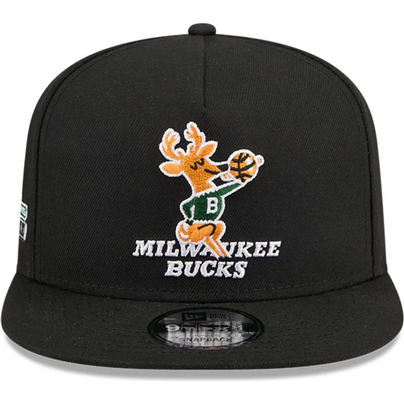 petten-plat-zwart-snapback-9fifty-a-frame-hardwood-classics-van-milwaukee-bucks-nba-van-new-era
