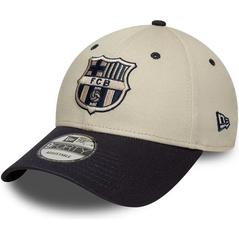 cappellino-curva-beige-e-blu-marino-regolabile-del-fc-barcelona-laliga-9forty-contrast-di-new-era