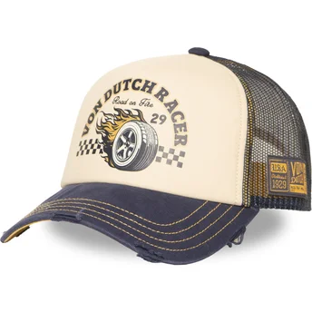 Beige og marineblå trucker-kasket CREW32 fra Von Dutch