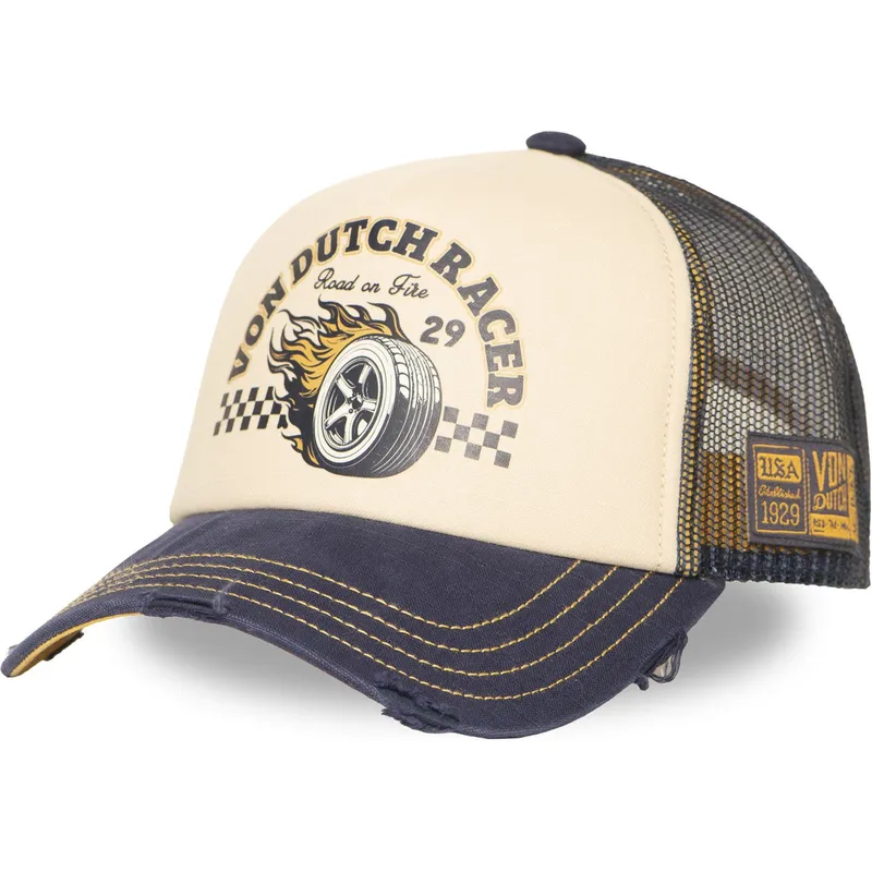 cappellino-trucker-beige-e-blu-marino-crew32-di-von-dutch