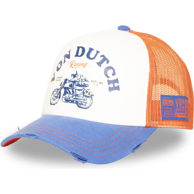 cappellino-trucker-arancione-e-blu-crew34-di-von-dutch