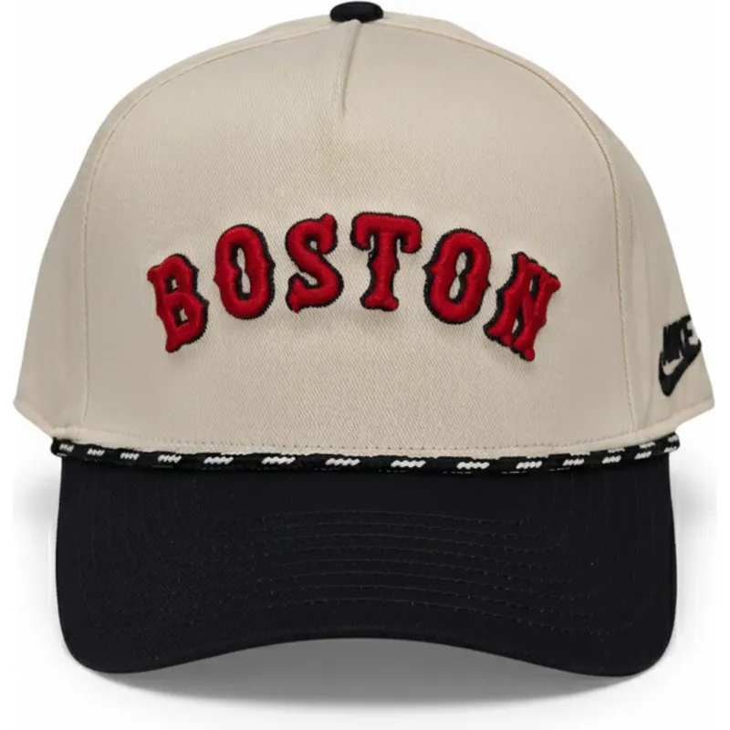 buet-beige-og-sort-snapback-kasket-rise-structured-fra-boston-red-sox-mlb-fra-nike