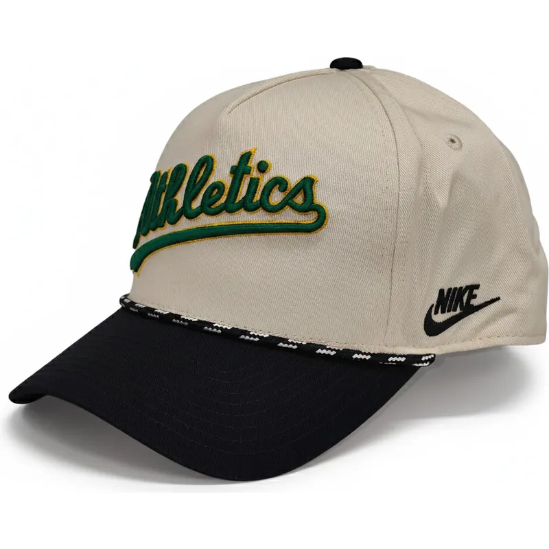 gorra-curva-beige-y-negra-snapback-rise-structured-de-oakland-athletics-mlb-de-nike