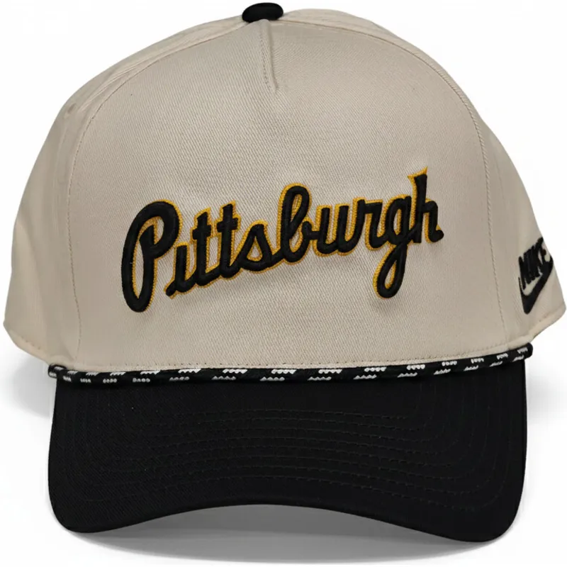 beige-og-sort-buet-kasket-snapback-rise-structured-fra-pittsburgh-pirates-mlb-fra-nike