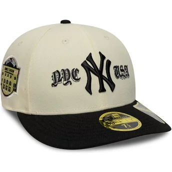Gorra curva beige y negra ajustada 59FIFTY Low Profile Precurved Coops de New York Yankees MLB de New Era