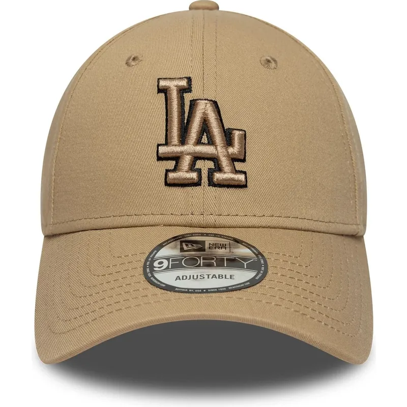 brun-justerbar-buet-kasket-med-brunt-logo-9forty-outline-fra-los-angeles-dodgers-mlb-fra-new-era