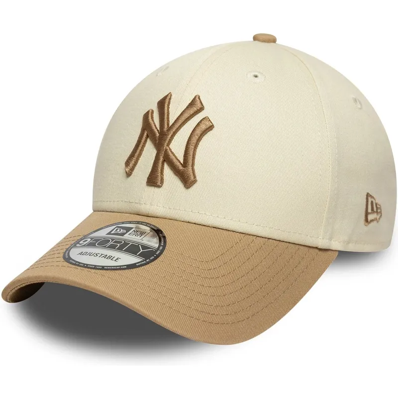 bojd-beige-och-brun-justerbar-keps-med-brunt-logo-9forty-colour-block-fran-new-york-yankees-mlb-av-new-era