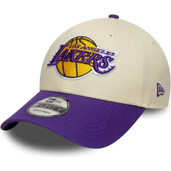 Petten gebogen beige verstelbare band 9FORTY Colour Block van Los Angeles Lakers NBA van New Era
