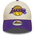 bezowo-fioletowa-regulowana-czapka-z-daszkiem-9forty-colour-block-los-angeles-lakers-nba-new-era