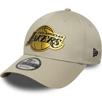 Petten gebogen beige snapback 9FORTY Metallic van Los Angeles Lakers NBA van New Era