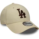 new-era-curved-brim-brown-logo-9forty-league-essential-los-angeles-dodgers-mlb-beige-adjustable-cap
