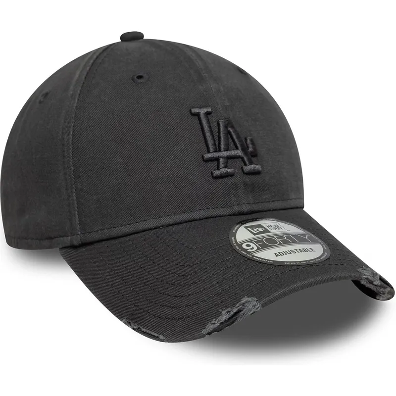 gra-bojd-justerbar-keps-med-gra-logotyp-9forty-wash-distress-fran-los-angeles-dodgers-mlb-av-new-era