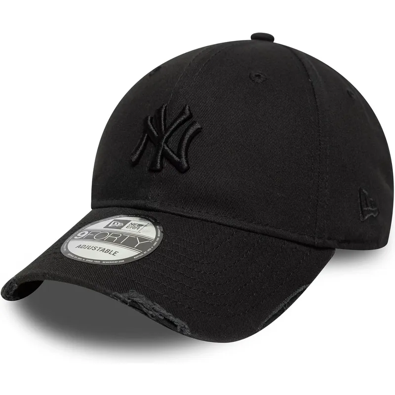 casquette-courbee-noire-ajustable-avec-logo-noir-9forty-wash-distress-new-york-yankees-mlb-new-era