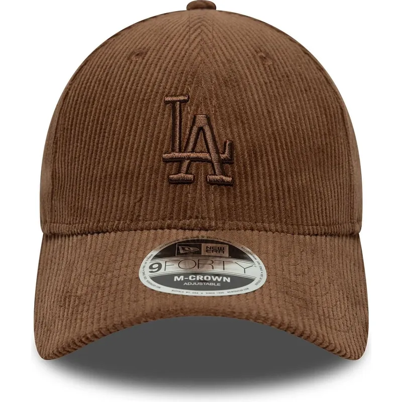 braune-verstellbare-curved-cap-mit-braunem-logo-9forty-m-crown-cord-der-los-angeles-dodgers-mlb-von-new-era