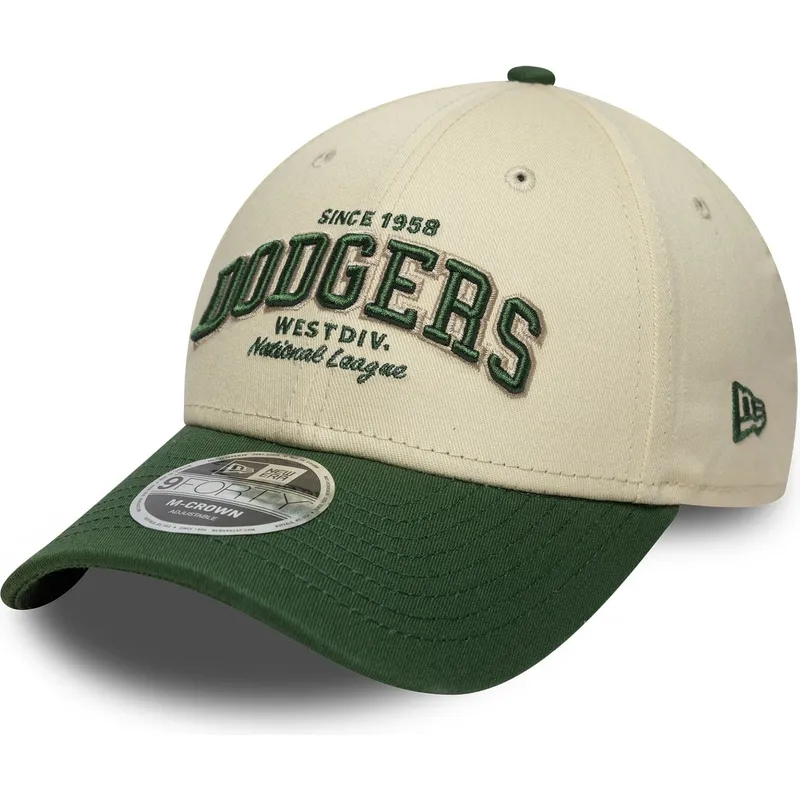 cappellino-curvo-beige-e-verde-regolabile-9forty-m-crown-wordmark-dei-los-angeles-dodgers-mlb-di-new-era