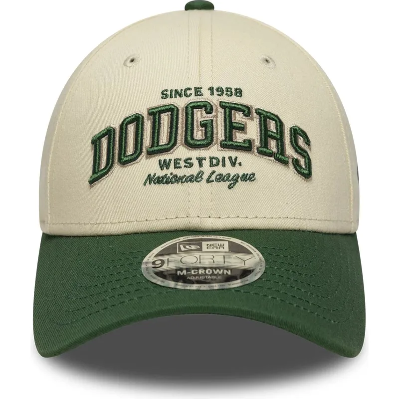 casquette-courbee-beige-et-verte-ajustable-9forty-m-crown-wordmark-los-angeles-dodgers-mlb-new-era