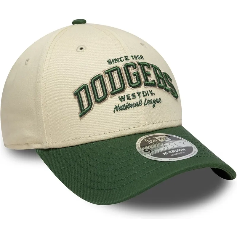 beige-und-grune-verstellbare-curved-cap-9forty-m-crown-wordmark-der-los-angeles-dodgers-mlb-von-new-era