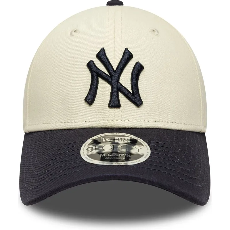 casquette-courbee-beige-et-bleue-marine-snapback-9forty-m-crown-new-york-yankees-mlb-new-era