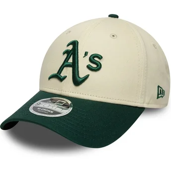 Cappellino curvo beige e verde snapback 9FORTY M-Crown di Oakland Athletics MLB di New Era