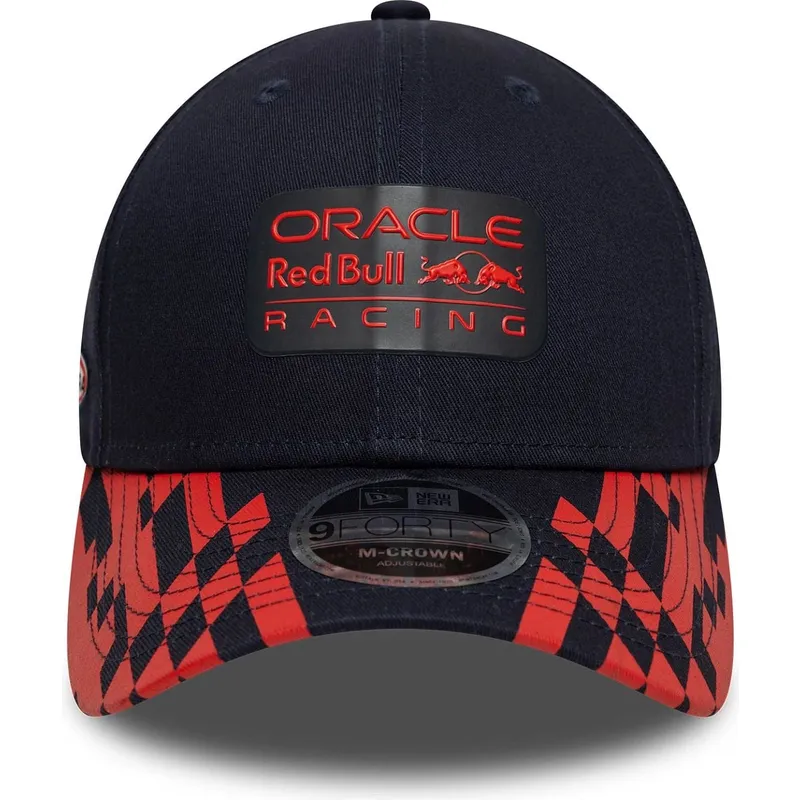 marinebla-og-rod-buet-kasket-snapback-9forty-m-crown-visor-print-fra-red-bull-racing-formula-1-fra-new-era