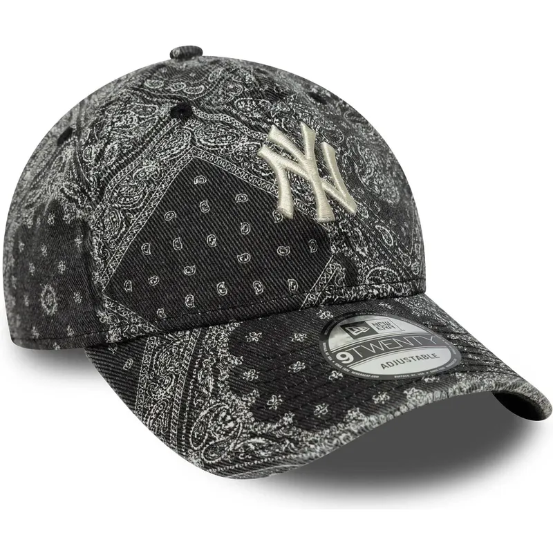 schwarze-verstellbare-curved-cap-9twenty-washed-paisley-der-new-york-yankees-mlb-von-new-era