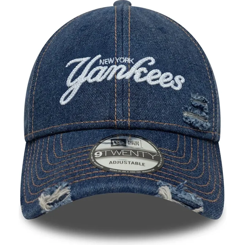 petten-gebogen-blauw-verstelbaar-9twenty-denim-distress-van-new-york-yankees-mlb-van-new-era