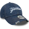 justerbar-bla-buet-kasket-9twenty-denim-distress-fra-new-york-yankees-mlb-fra-new-era