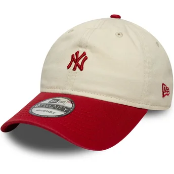 Regulowana zakrzywiona czapka beżowo-czerwona 9TWENTY Mini Washed New York Yankees MLB New Era