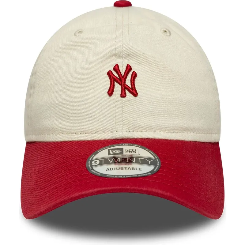 casquette-courbee-beige-et-rouge-ajustable-9twenty-mini-washed-new-york-yankees-mlb-new-era
