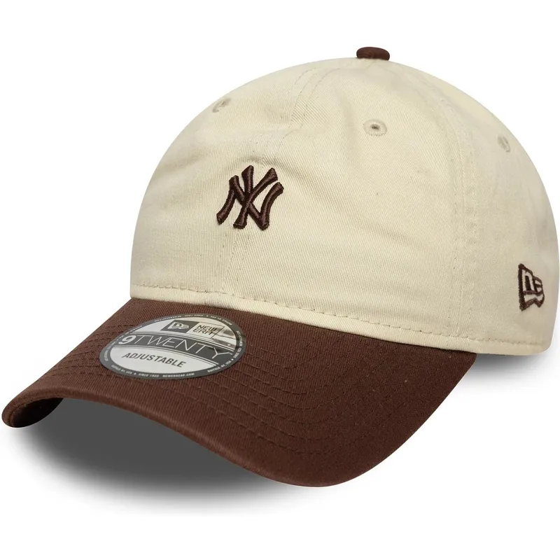 cappellino-curva-beige-e-marrone-regolabile-9twenty-mini-washed-di-new-york-yankees-mlb-di-new-era
