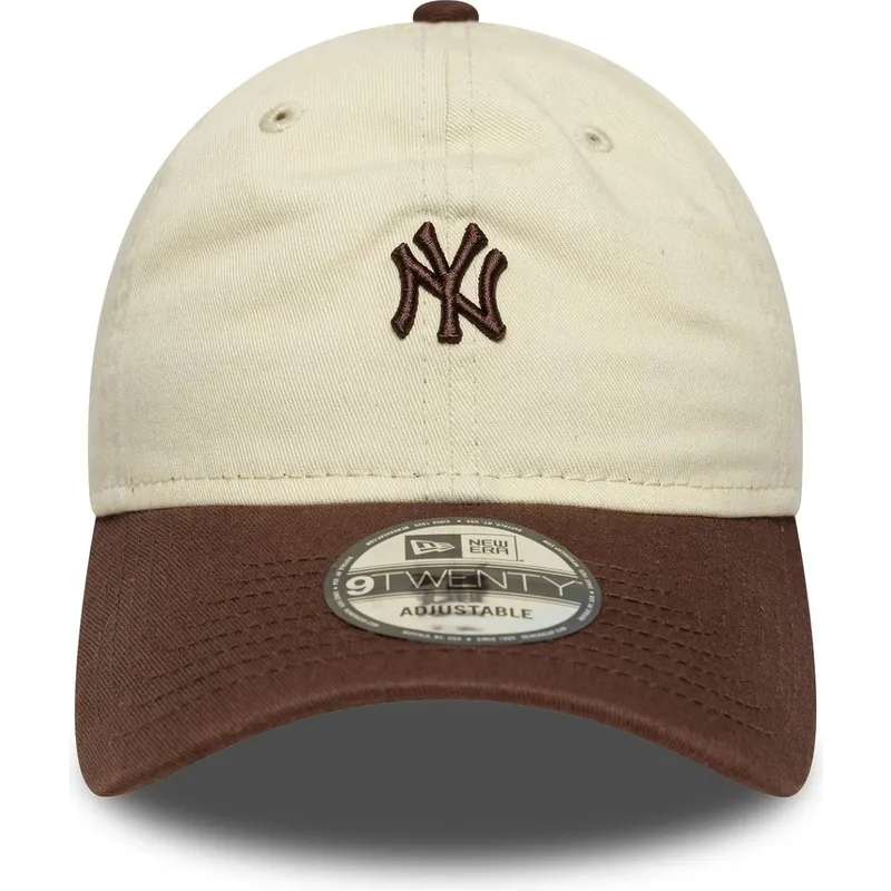 cappellino-curva-beige-e-marrone-regolabile-9twenty-mini-washed-di-new-york-yankees-mlb-di-new-era