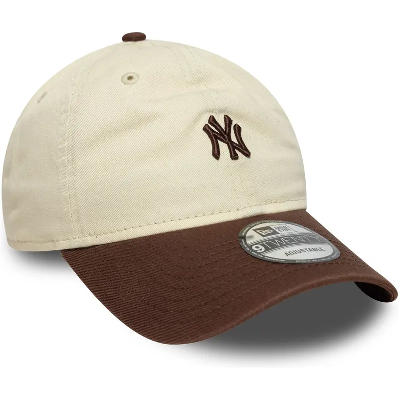 casquette-courbee-beige-et-marron-ajustable-9twenty-mini-washed-new-york-yankees-mlb-new-era