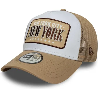 Petten gebogen bruin snapback A Frame Location van New York Ciudades y Playas van New Era