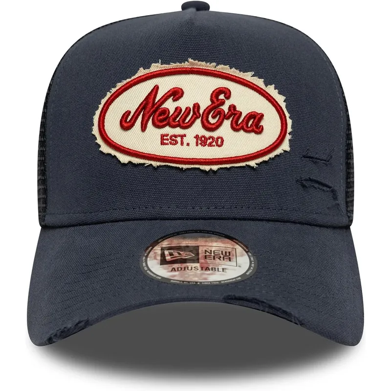 petten-gebogen-marineblauw-snapback-a-frame-oval-canvas-distress-van-new-era