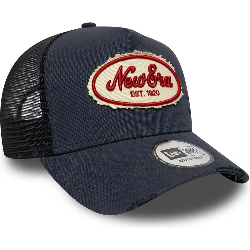 petten-gebogen-marineblauw-snapback-a-frame-oval-canvas-distress-van-new-era