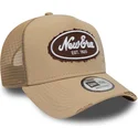 petten-gebogen-bruin-snapback-a-frame-oval-canvas-distress-van-new-era