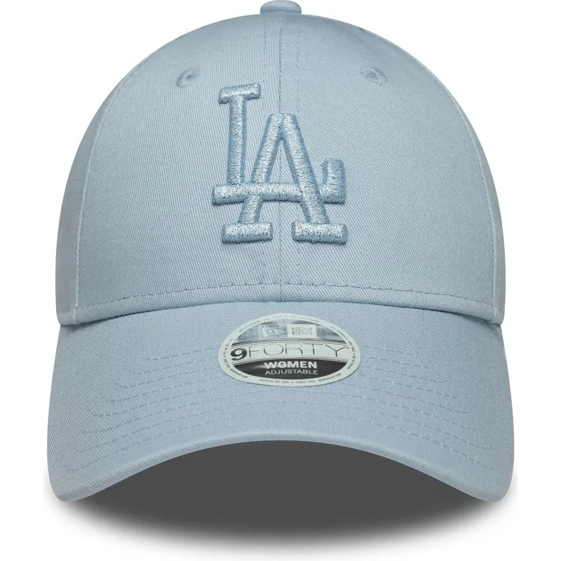 lysebla-justerbar-kurvet-kasket-med-blat-logo-til-kvinder-9forty-metallic-logo-fra-los-angeles-dodgers-mlb-fra-new-era