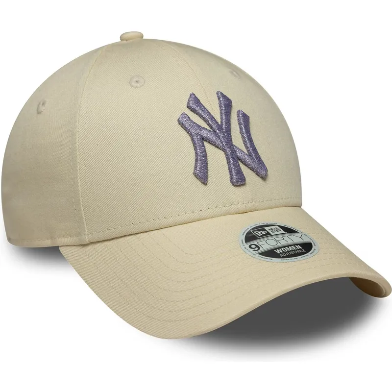 casquette-courbee-beige-ajustable-avec-logo-violet-pour-femme-9forty-metallic-logo-new-york-yankees-mlb-new-era