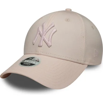 Lyserød justerbar buet kasket med lyserødt logo til kvinder 9FORTY Metallic Logo fra New York Yankees MLB fra New Era