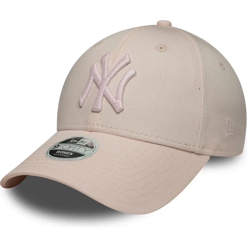 lyserod-justerbar-buet-kasket-med-lyserodt-logo-til-kvinder-9forty-metallic-logo-fra-new-york-yankees-mlb-fra-new-era