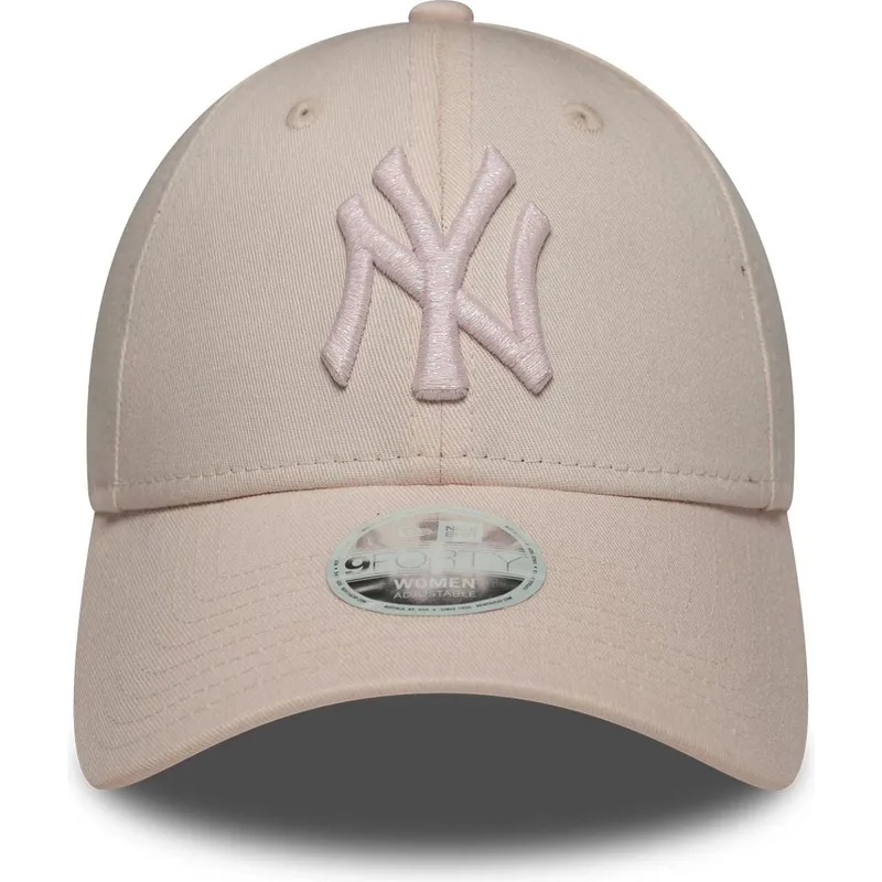 gebogene-rosa-verstellbare-kappe-mit-rosa-logo-fur-damen-9forty-metallic-logo-von-new-york-yankees-mlb-von-new-era